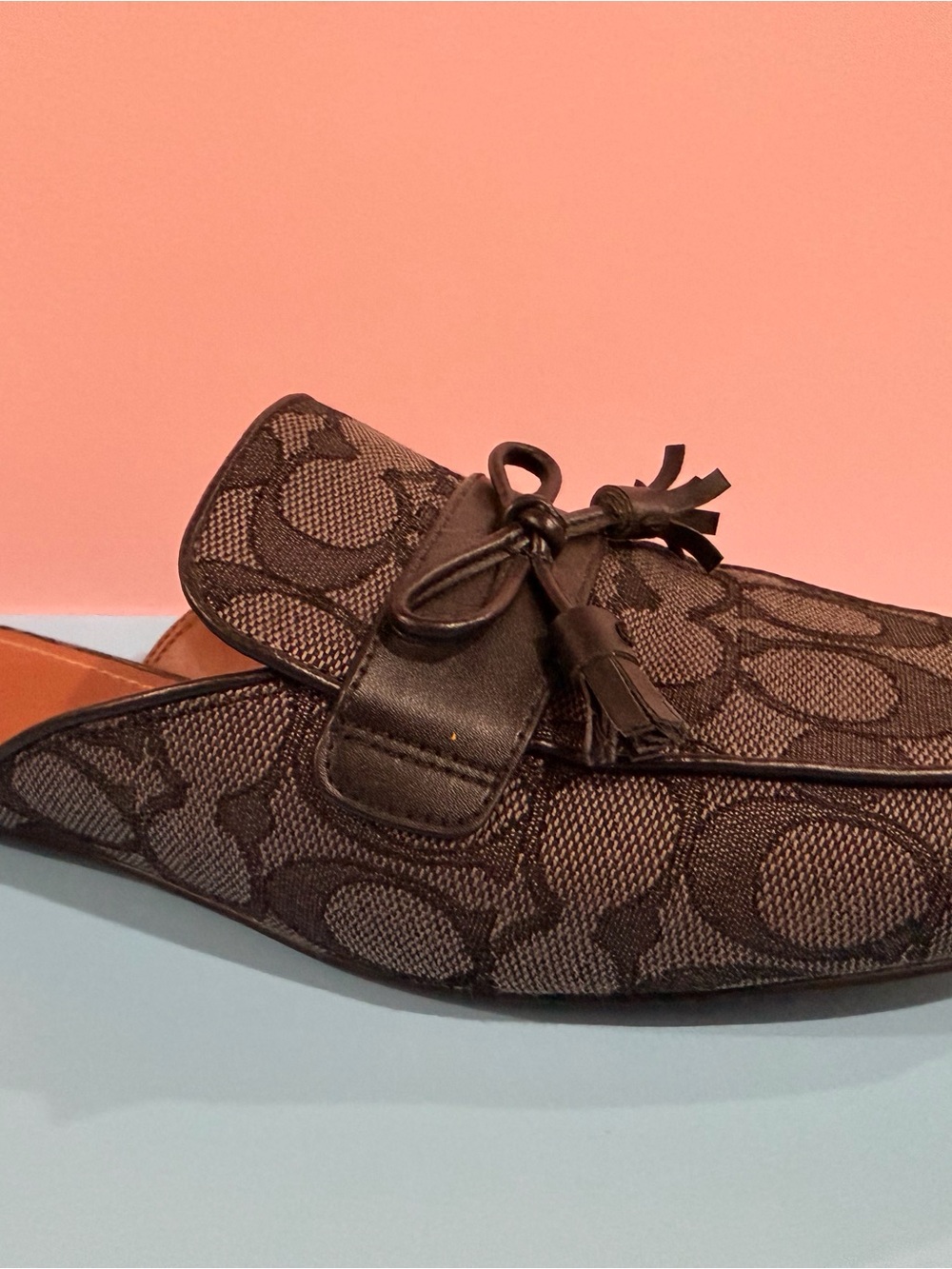 Coach Black/Gray Signature Tassel Slip-On Loafers